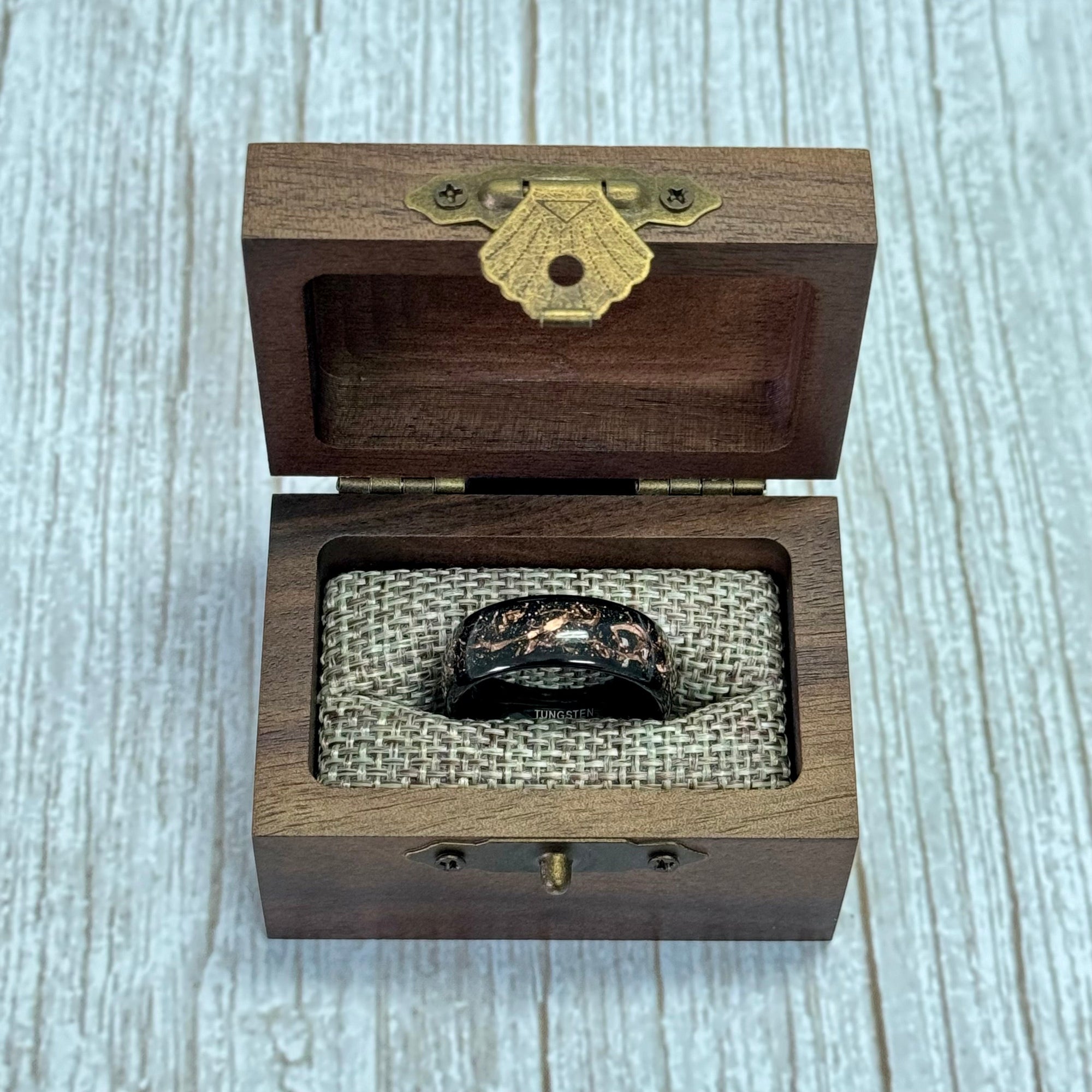 Black Tungsten Ring with Wooden Ring ox