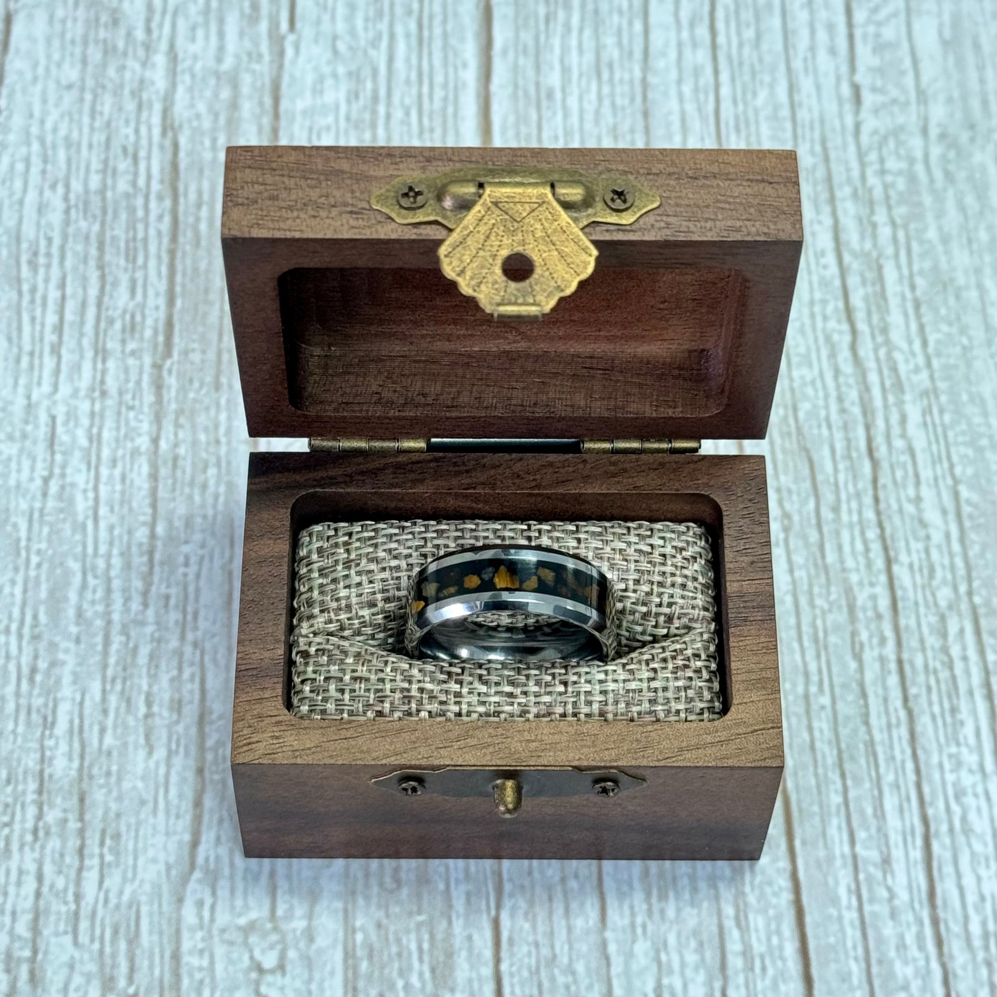 "AURORA" Tungsten Carbide Silver Ring 8mm w/ Tiger's Eye - Pristine Pieces By Amy