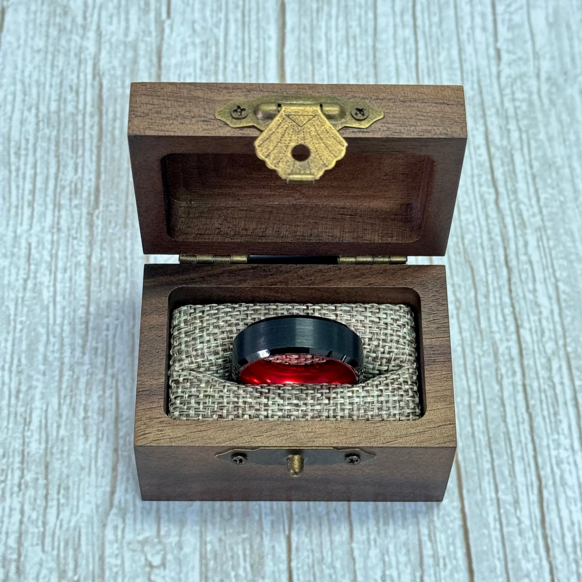 "CHROMATIC" Tungsten Carbide Black Ring 8mm w/ Stepped Edges and Red Inside - Pristine Pieces By Amy