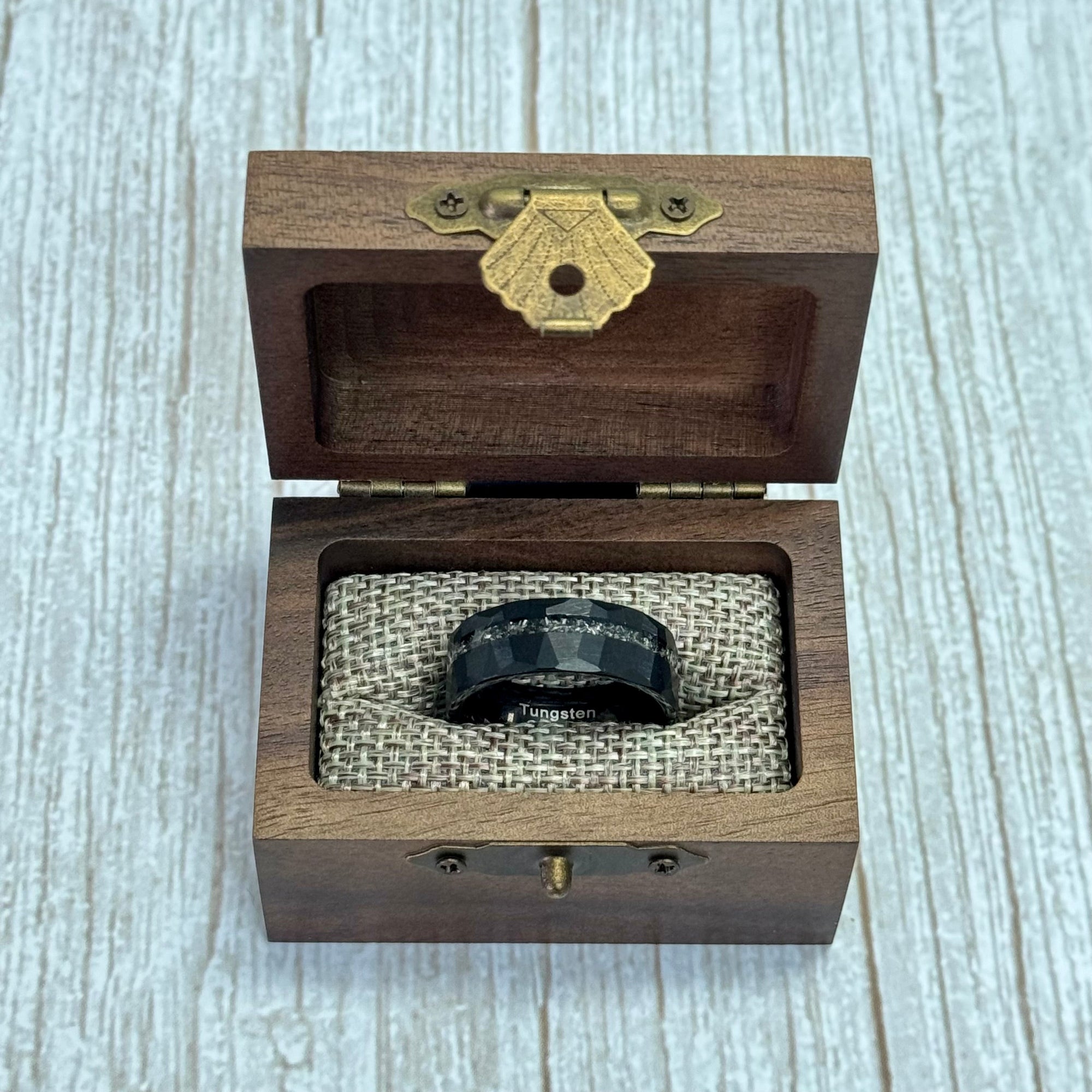 "ECLIPSE" Tungsten Carbide Black Hammered Ring 8mm w/ Crushed Meteorite - Pristine Pieces By Amy