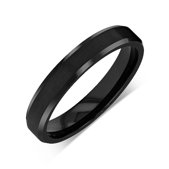 "PRISTINE" Tungsten Carbide Black Ring 4mm w/ Brushed Black Middle - Pristine Pieces By Amy