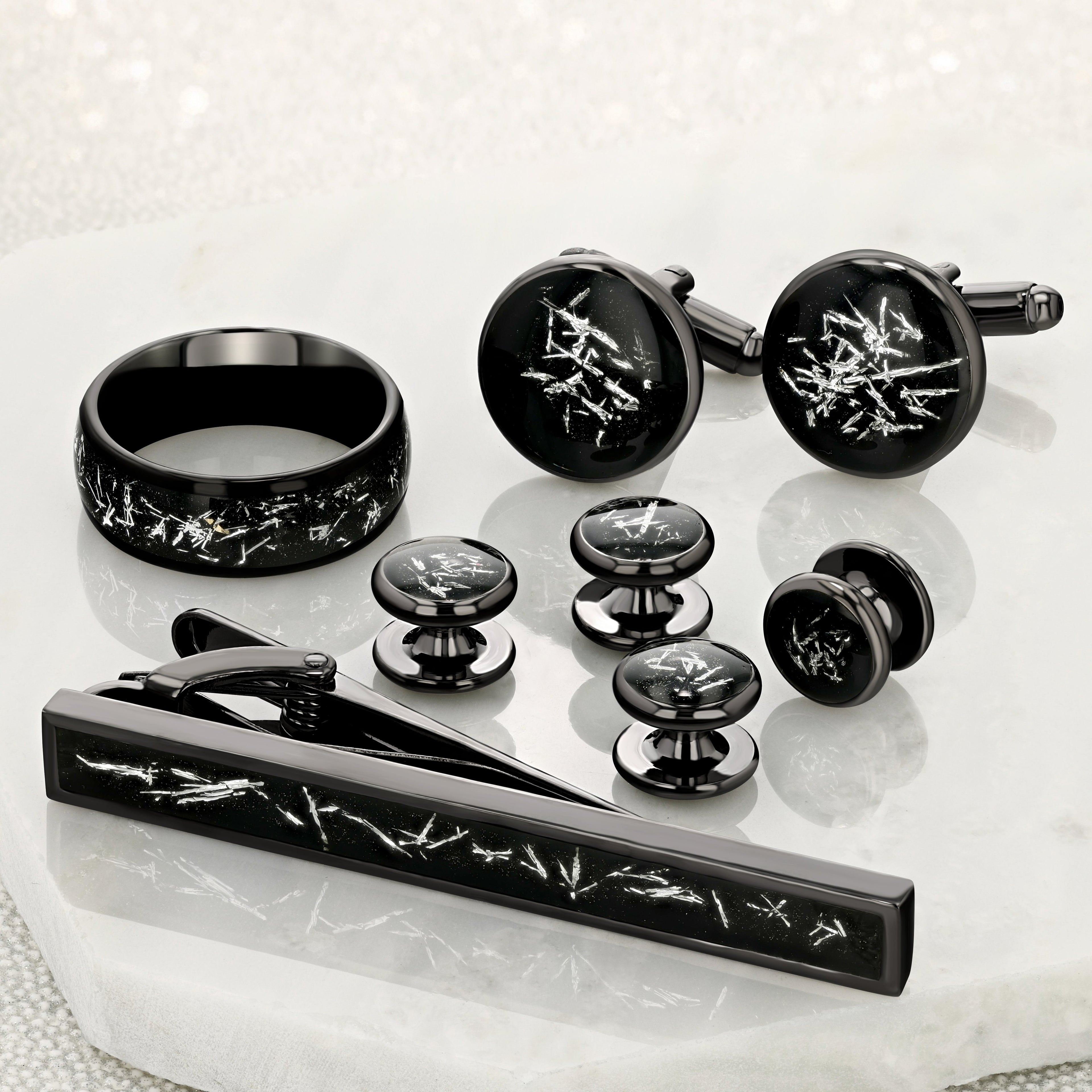 Grooms Collection – STARDUST Tungsten Ring with Meteorite Inlay