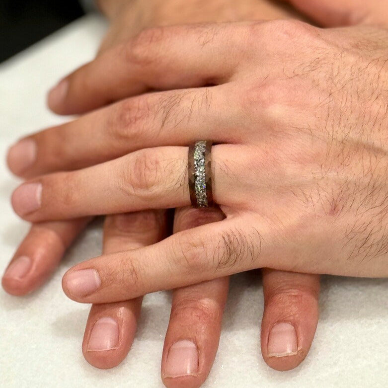 “GLADIATOR” Tungsten Carbide Rose Gold Ring 8mm w/ Meteorite