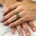 “Primal” Tungsten Carbide Black Ring 8mm w/ Whiskey Barrel and Naturally Shed Deer Antler