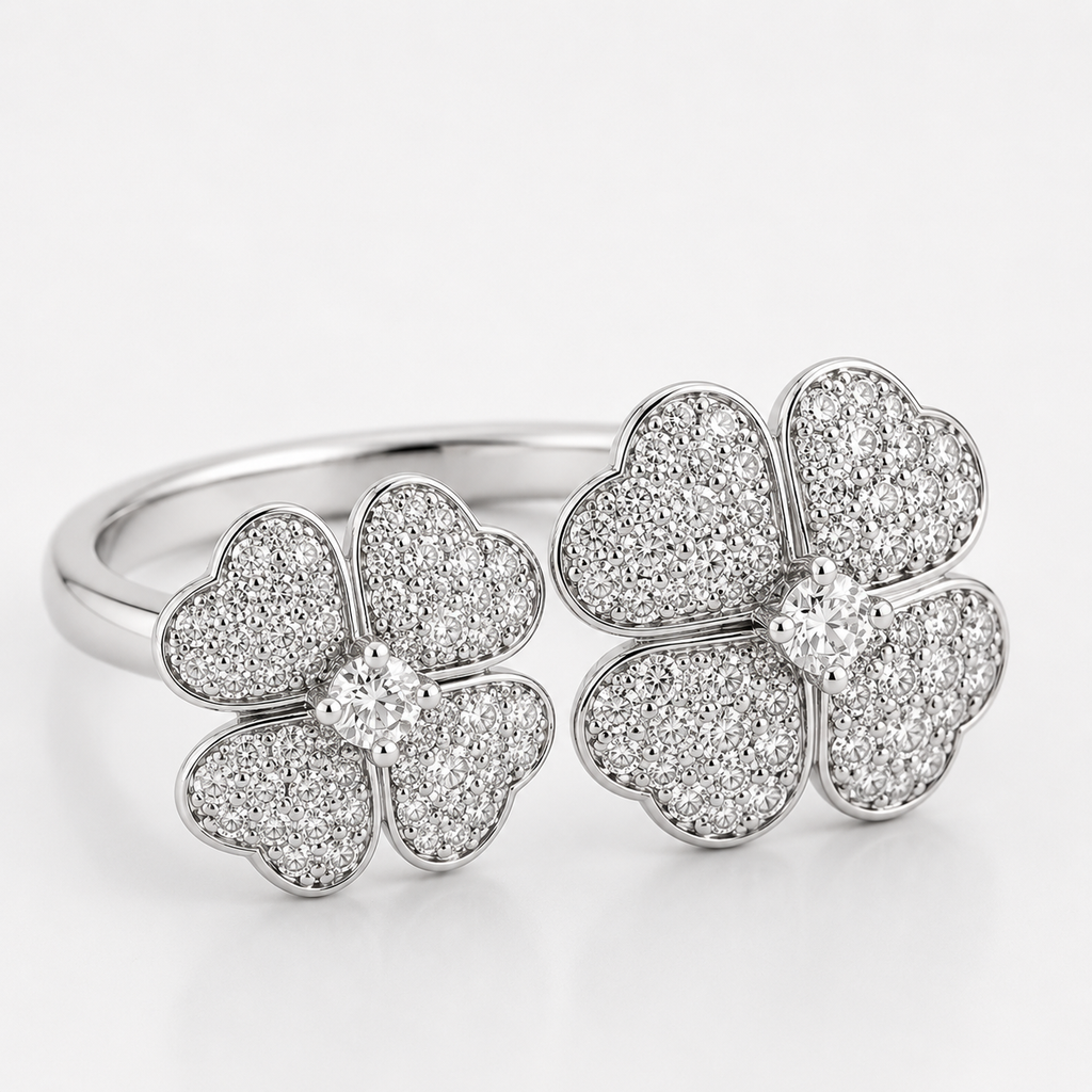 18K White Gold Diamond Flower Ring 1 Carat Natural Diamonds