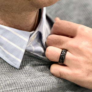 (Couples) "STARDUST"  Tungsten Carbide Black Ring 8mm, 6mm, 4mm w/ Meteorite Dust and Silver Specs