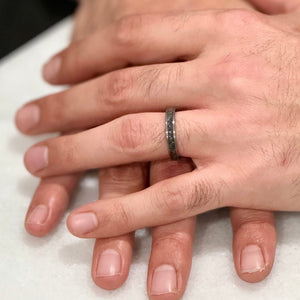 Starlight" Tungsten Carbide Silver Ring with Crushed Meteorite