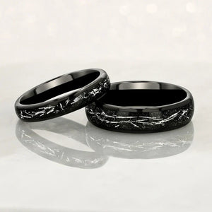 Black Tungsten Ring with Meteorite Inlay