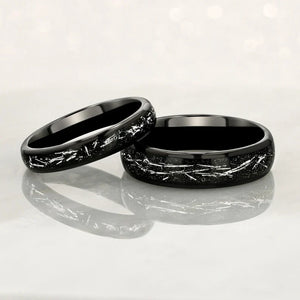 STARDUST" Black Tungsten Ring with Meteorite Dust & Silver Specs