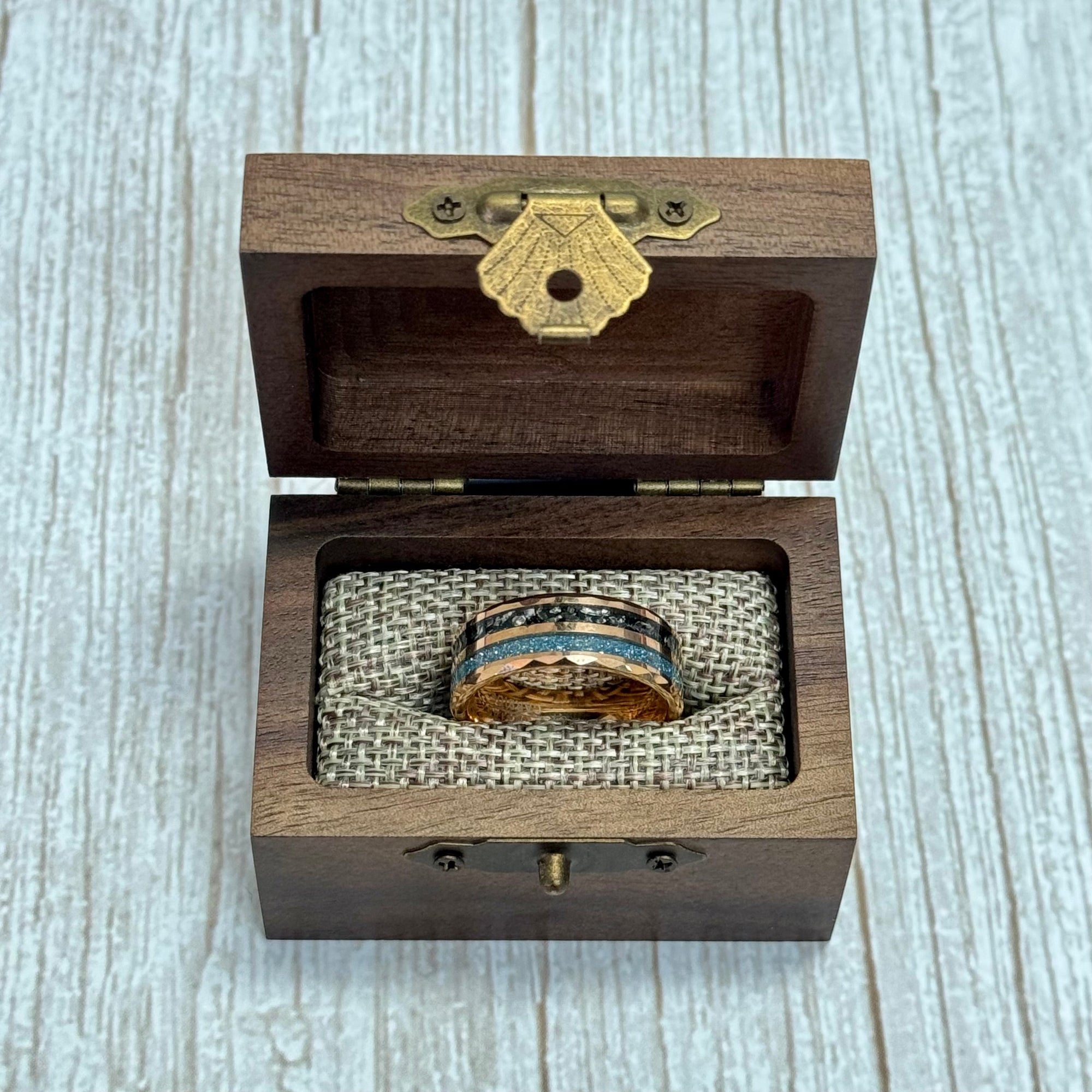 “CELESTIAL” Tungsten Carbide Rose Gold Ring 8mm w/ Meteorite and Aquamarine