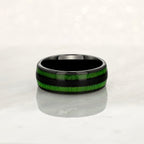 "TIMBER" Tungsten Carbide Black Ring 8mm w/ Green Dyed Koa Wood