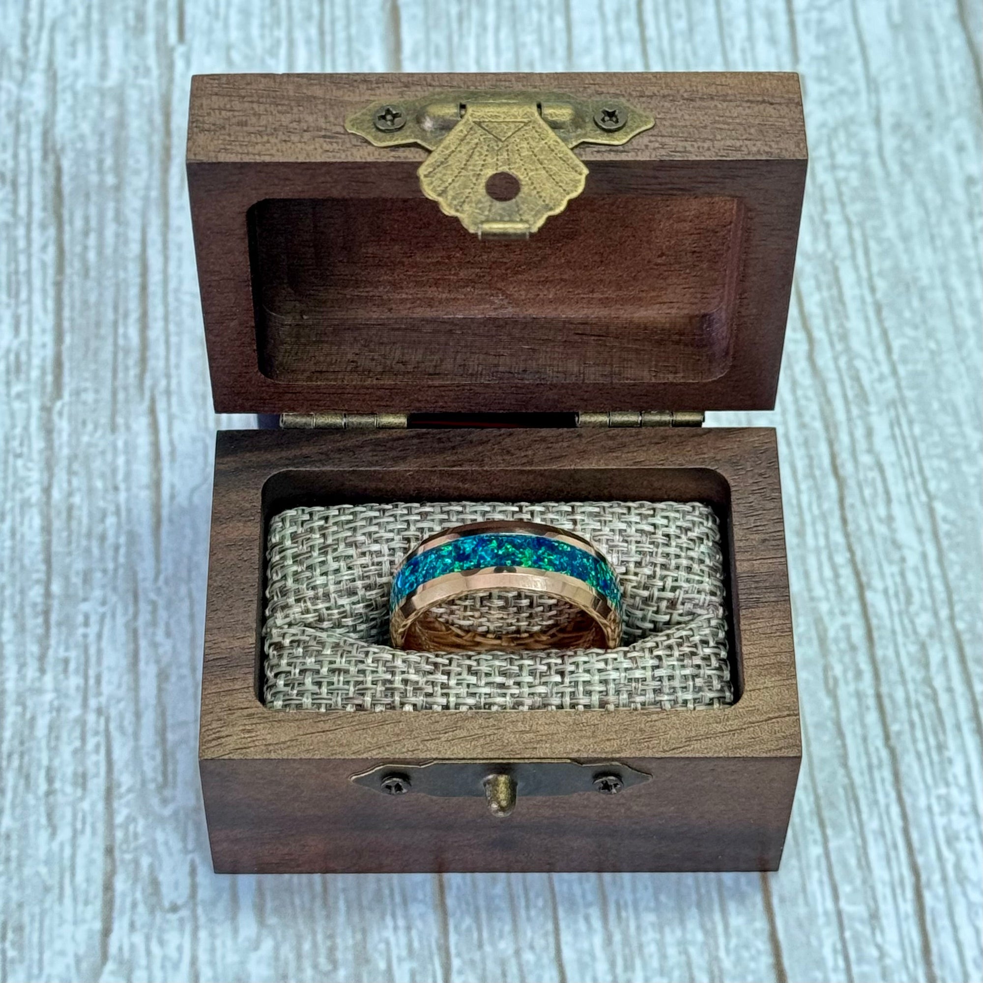 “IRIDESCENCE” Tungsten Carbide Rose Gold Ring 8mm w/ Blue-Green Opal