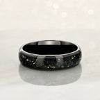 “MOONDUST” Tungsten Carbide Black Ring 6mm w/ Subtle Blue Moonstone and Meteorite Specs