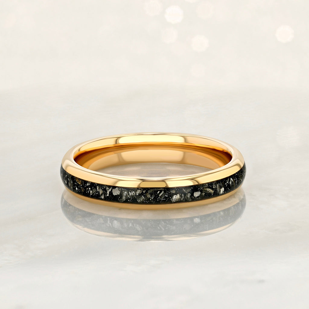 “STARLIGHT” Tungsten Carbide Rose Gold Ring 4mm w/ Crushed Meteorite