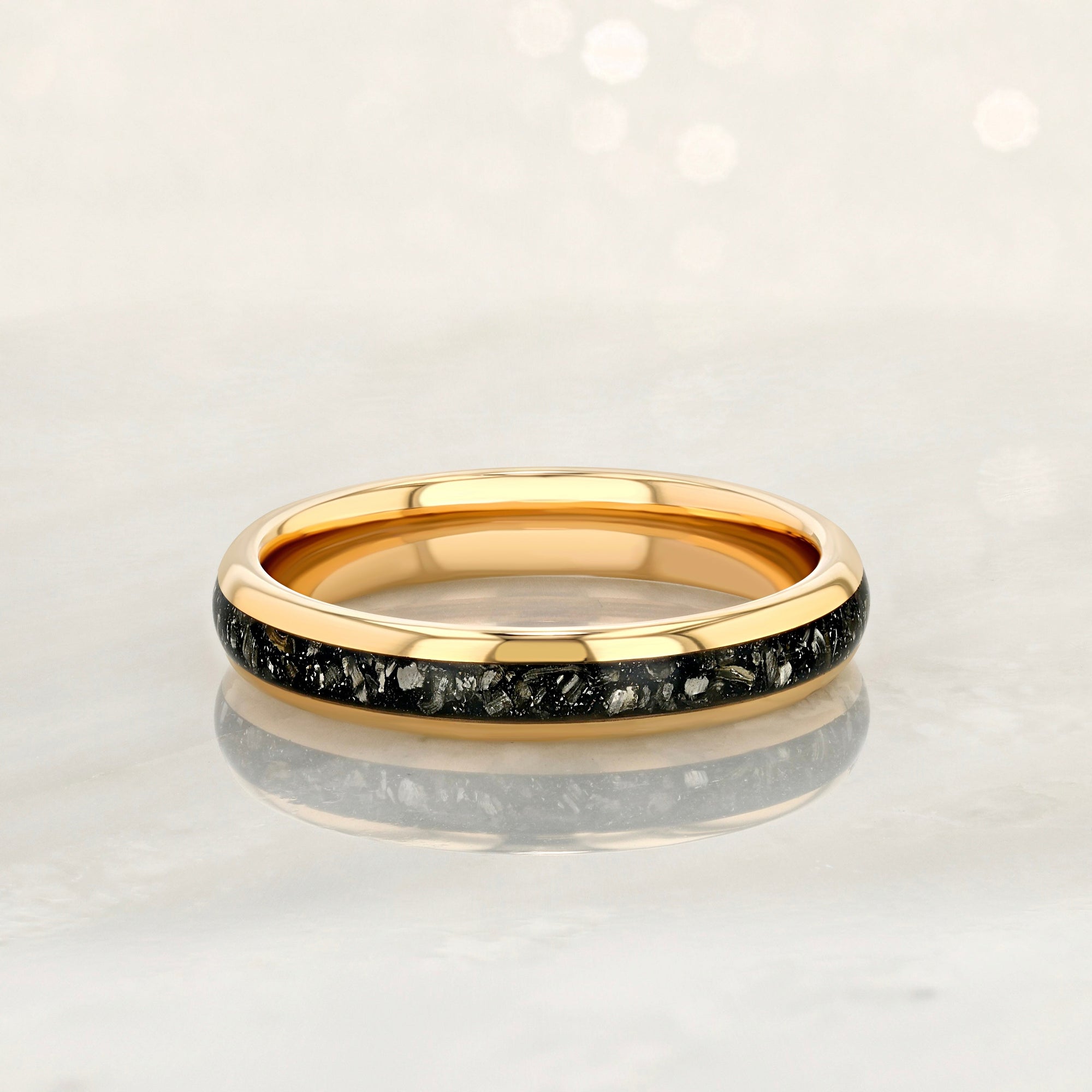 “STARLIGHT” Tungsten Carbide Rose Gold Ring 4mm w/ Crushed Meteorite