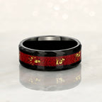 “EMPEROR” Tungsten Carbide Black Ring 8mm w/ Crushed Rubies and Gold Leaf