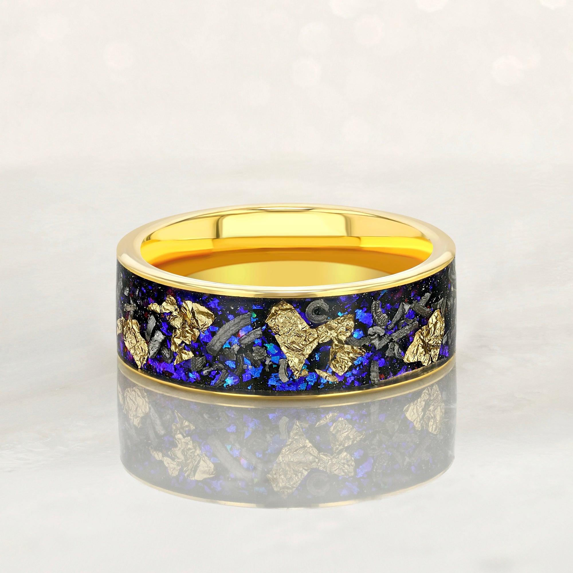 “PICASSO”Tungsten Carbide Gold Ring 8mm w/ Meteorite, Sandstone and Gold Leaf