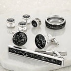 "STARDUST" Grooms Collection - Tungsten Carbide Silver Ring 8mm, 6mm w/ Meteorite Dust and Silver Specs