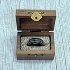 "TETHER" Tungsten Carbide Black Ring 8mm w/ Crushed Meteorite and Silver Rope