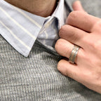 “ECLIPSE” Tungsten Carbide Brushed Silver Ring 8mm w/ Asymmetrical Rose Gold Line