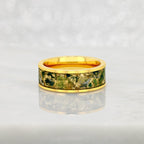 “Loki” Agate Sea Moss Jewelry, Gold Flakes, 18K Gold Plated, Tungsten Carbide, 8mm Band