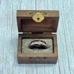“Binary" Tungsten Carbide Black Ring 8mm w/ White Opal, Rose Gold Accents and Rose Gold Leaf