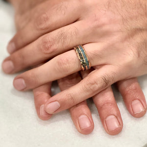 “CELESTIAL” Tungsten Carbide Rose Gold Ring 8mm w/ Meteorite and Aquamarine