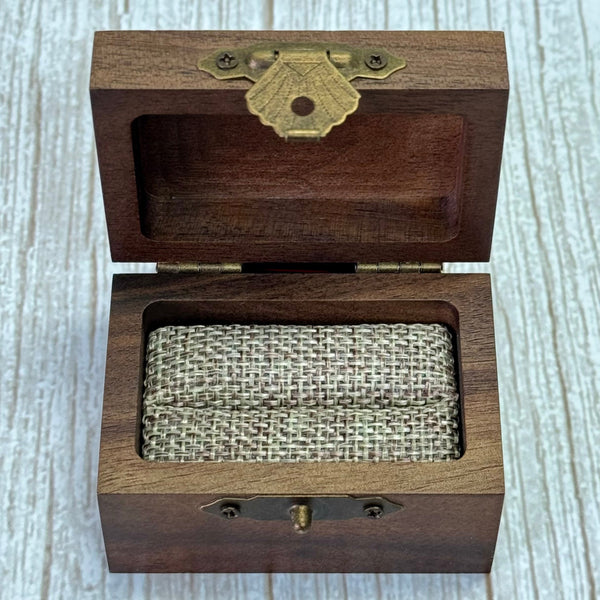 "Walnut Wood Box"  Walnut Wood Ring Box, Weaved Fabric, Rustic Inspired - Free with Ring Purhcase