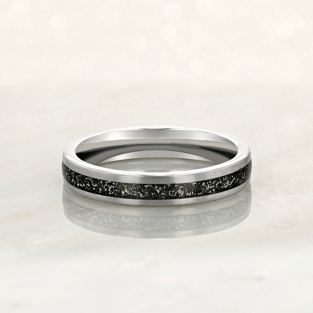 Starlight" Tungsten Carbide Silver Ring with Crushed Meteorite