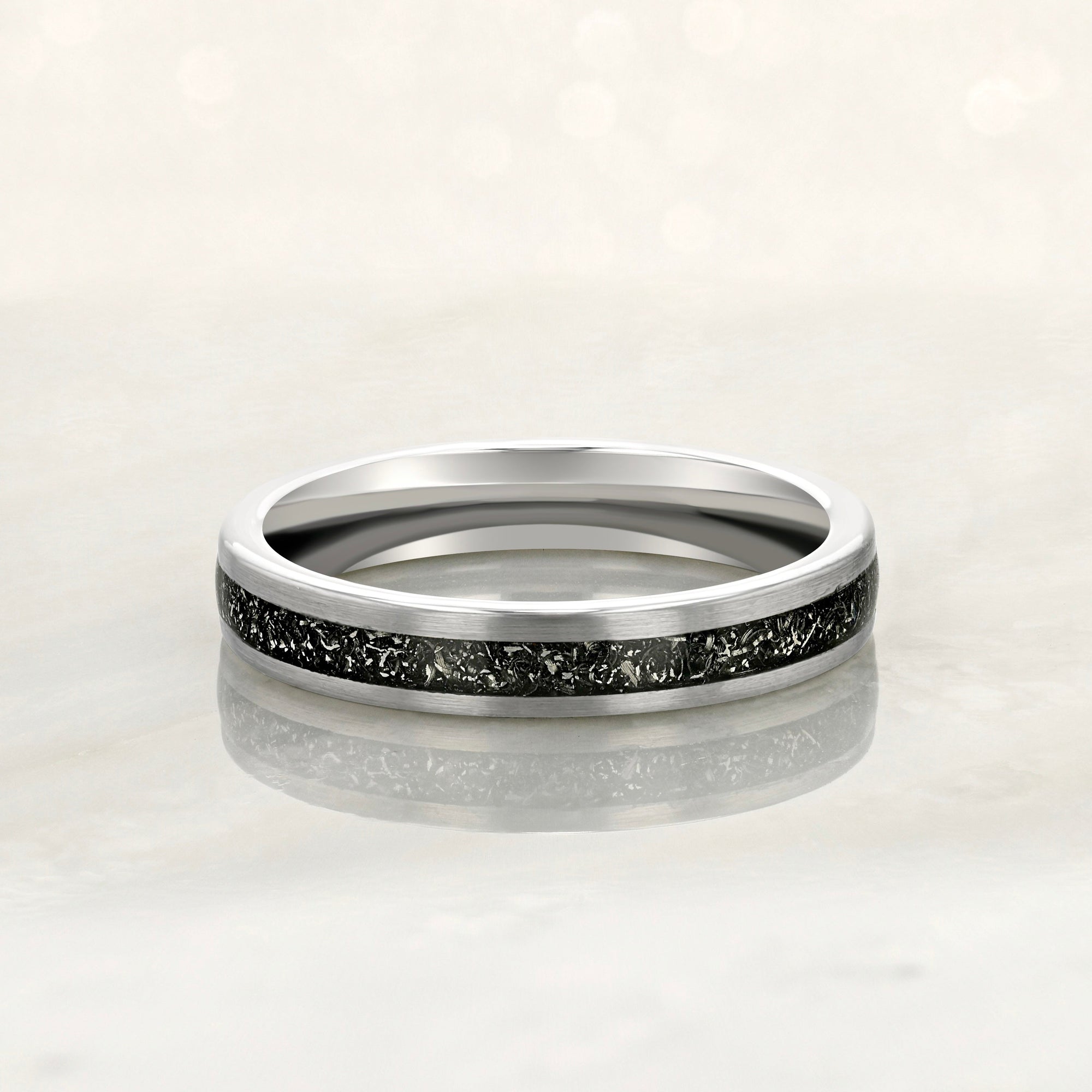 Starlight" Tungsten Carbide Silver Ring with Crushed Meteorite