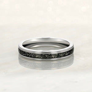 Starlight" Tungsten Carbide Silver Ring with Crushed Meteorite