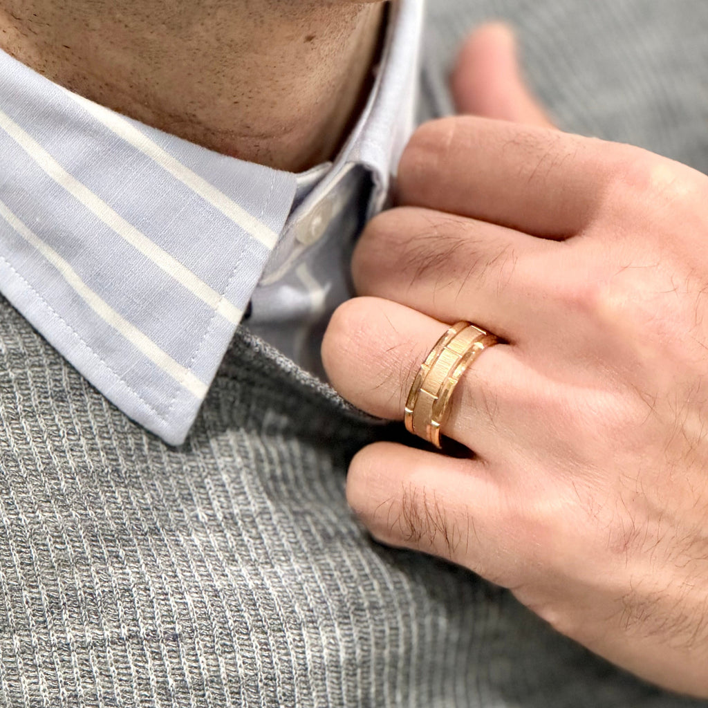 “BISHOP” Tungsten Carbide Rose Gold Ring 8mm w/ Checkered Pattern