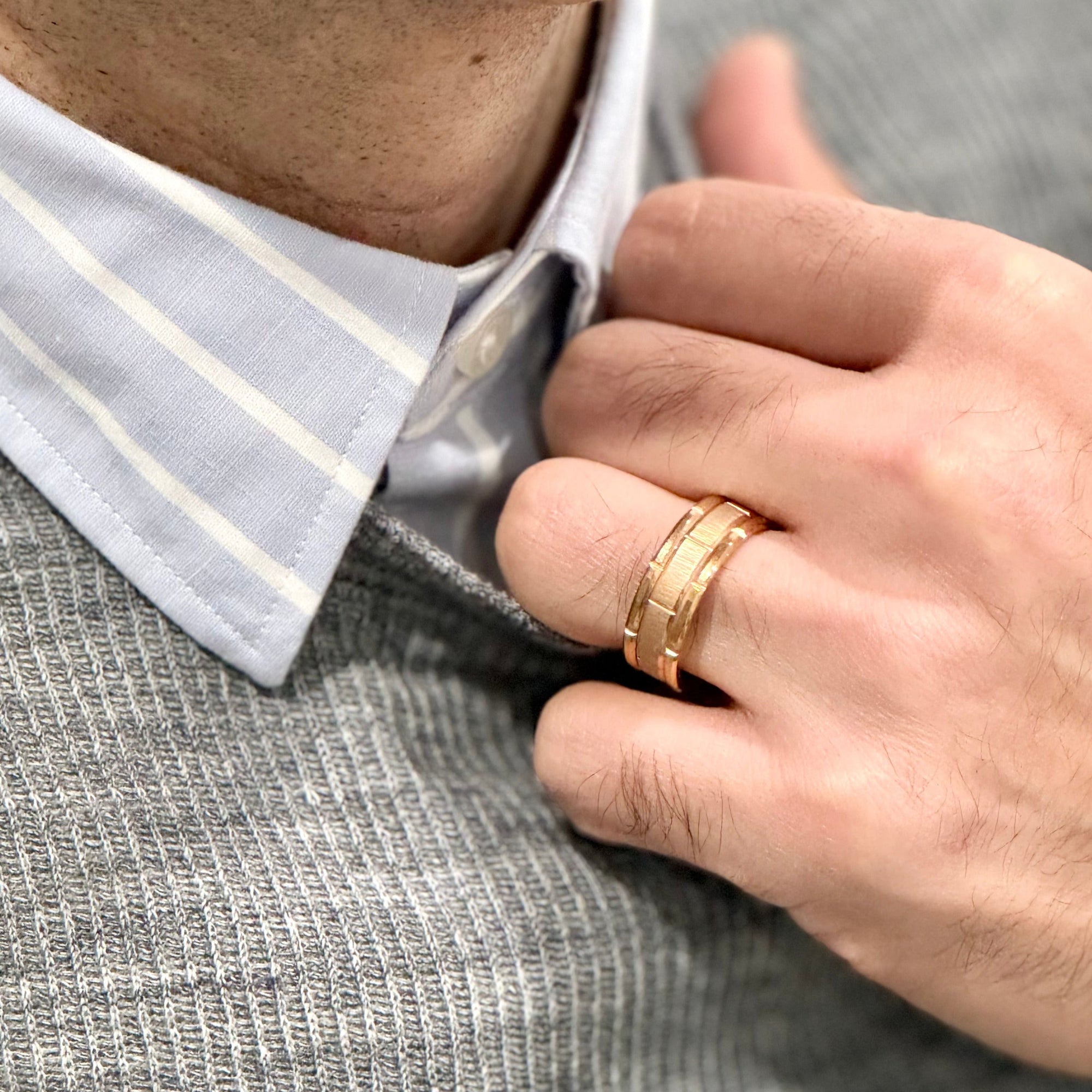 “BISHOP” Tungsten Carbide Rose Gold Ring 8mm w/ Checkered Pattern
