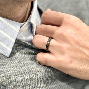 (Couples) "STARDUST"  Tungsten Carbide Black Ring 8mm, 6mm, 4mm w/ Meteorite Dust and Silver Specs