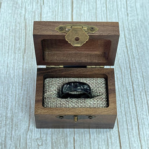 STARDUST" Black Tungsten Ring with Meteorite Dust & Silver Specs with Wood Ring Box