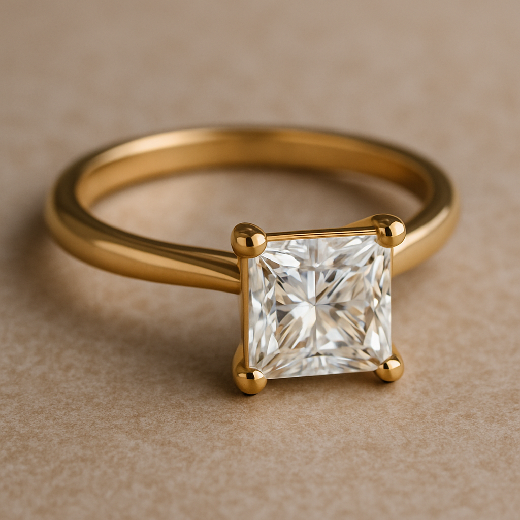 2.08 Carat Princess Cut Lab Diamond – 18K Yellow Gold 4-Prong Solitaire Ring