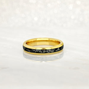 “STARLIGHT” Tungsten Carbide Yellow Gold Ring 4mm w/ Crushed Meteorite