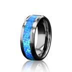 “IRIDESCENCE” Tungsten Carbide Silver Ring 8mm w/ Blue Opal