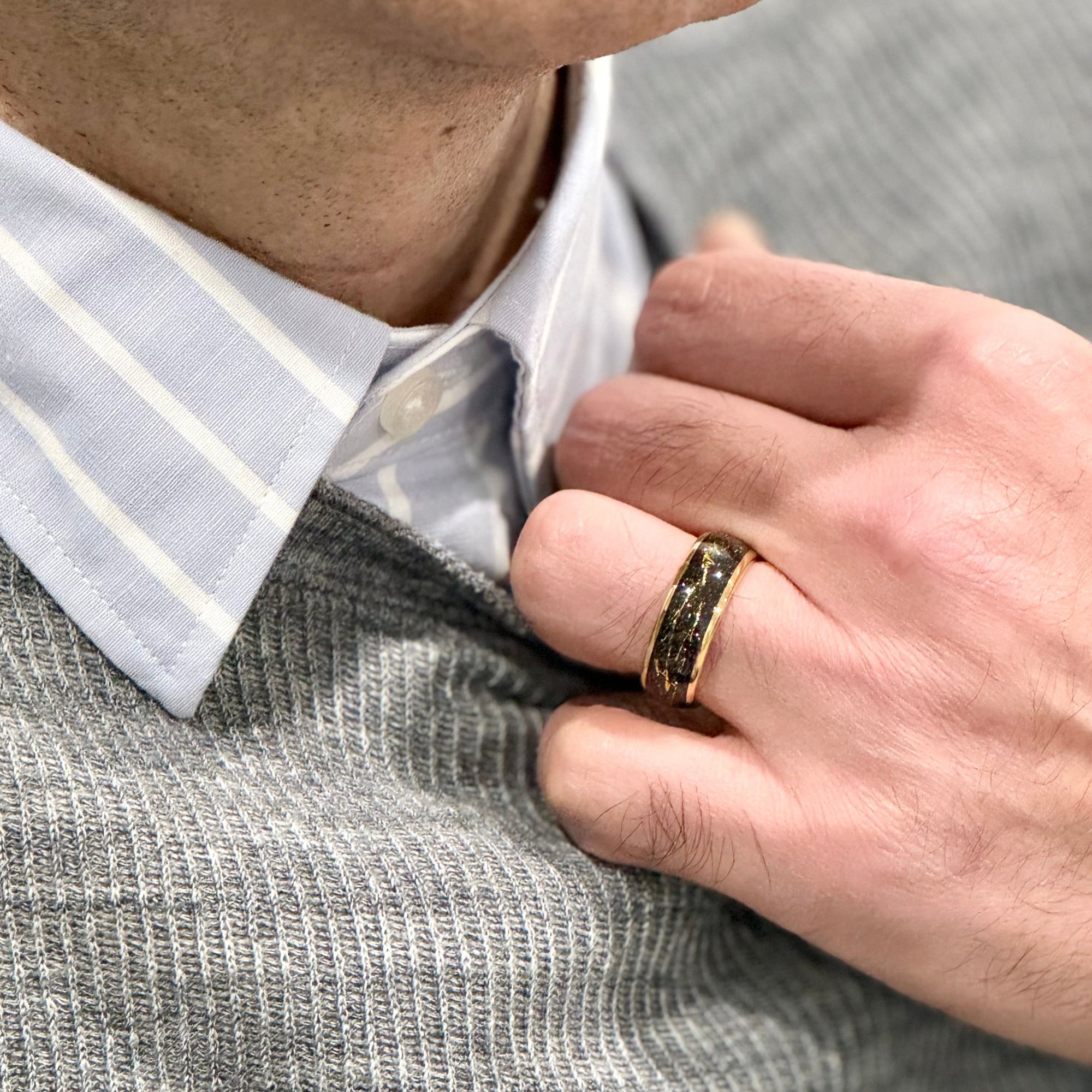 "STARDUST" Tungsten Carbide Gold Ring 8mm, 6mm w/ Meteorite Dust and Gold Specs