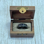 "TETHER"  Tungsten Carbide Black Ring 8mm w/ Black Pearl and Silver Rope