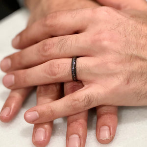 STARDUST" Black Tungsten Ring with Meteorite Dust & Silver Specs