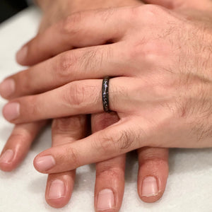 (Couples) "STARDUST"  Tungsten Carbide Black Ring 8mm, 6mm, 4mm w/ Meteorite Dust and Silver Specs