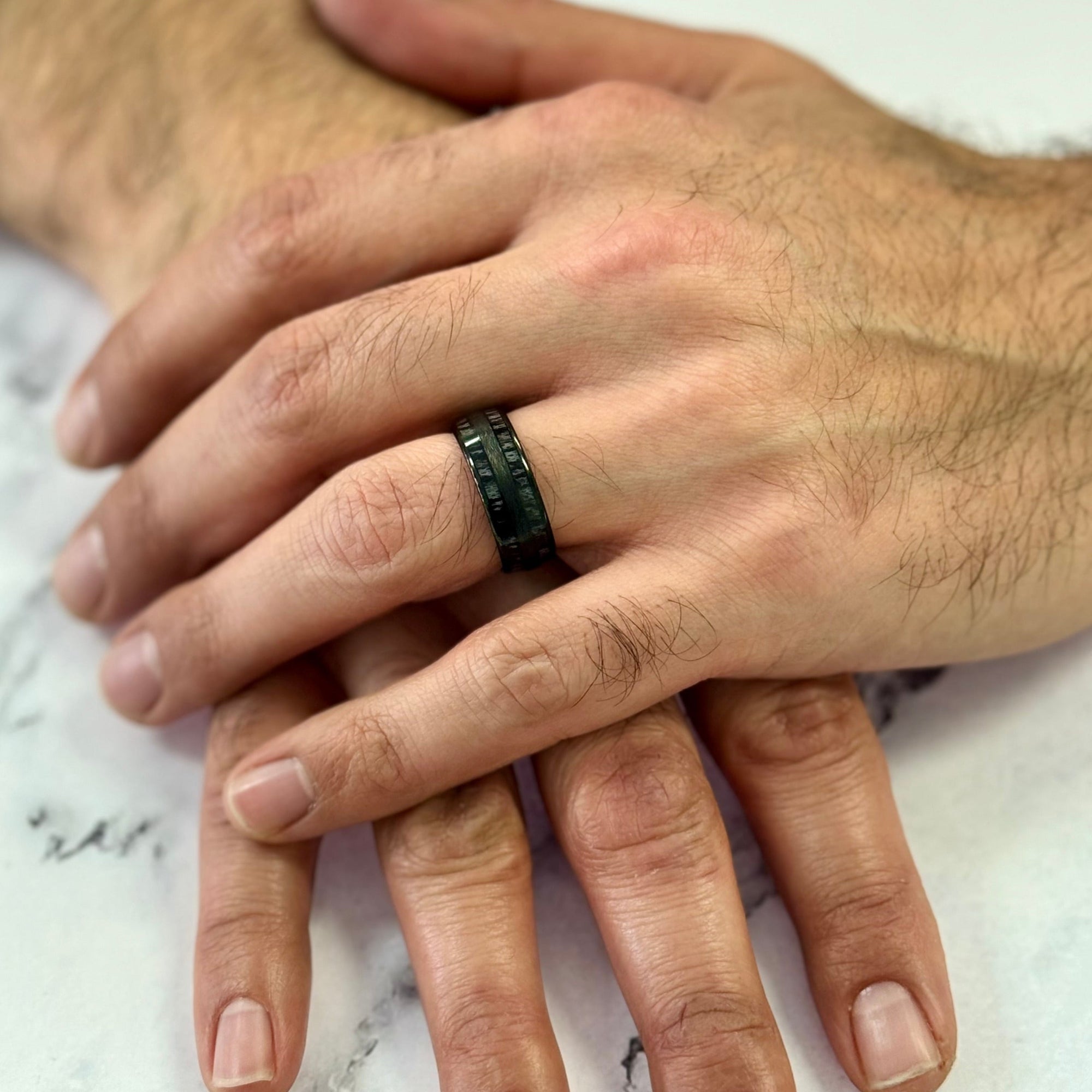 "TIMBER" Tungsten Carbide Black Ring 8mm w/ Black Dyed Koa Wood