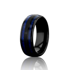 "TIMBER" Tungsten Carbide Black Ring 8mm w/ Blue Dyed Koa Wood