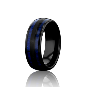 "TIMBER" Tungsten Carbide Black Ring 8mm w/ Blue Dyed Koa Wood