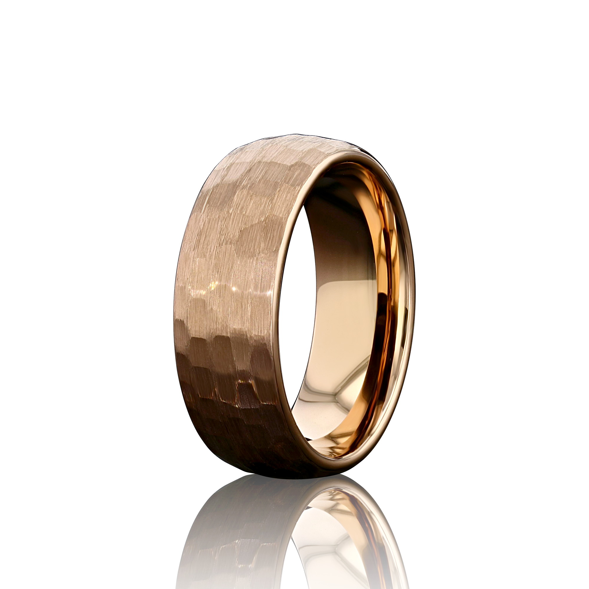 (Couples) "BEDROCK "  Tungsten Carbide Rose Gold Ring 8mm, 4mm w/ Hammered Design