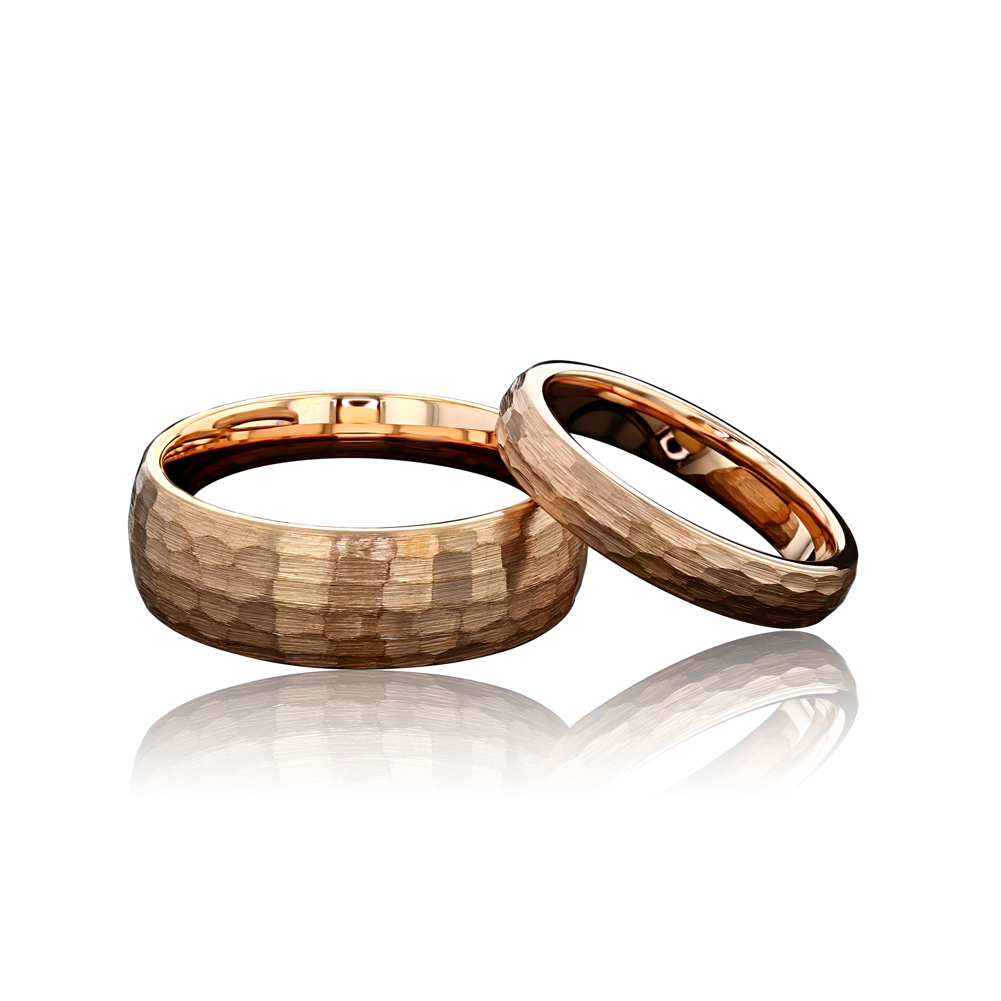 (Couples) "BEDROCK "  Tungsten Carbide Rose Gold Ring 8mm, 4mm w/ Hammered Design