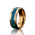 “IRIDESCENCE” Tungsten Carbide Rose Gold Ring 8mm w/ Blue-Green Opal