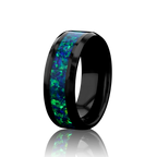 “IRIDESCENCE” Tungsten Carbide Black Ring 8mm w/ Blue-Green Opal