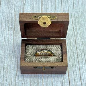 “STARLIGHT” Tungsten Carbide Yellow Gold Ring 4mm w/ Crushed Meteorite with Wood Ring Box